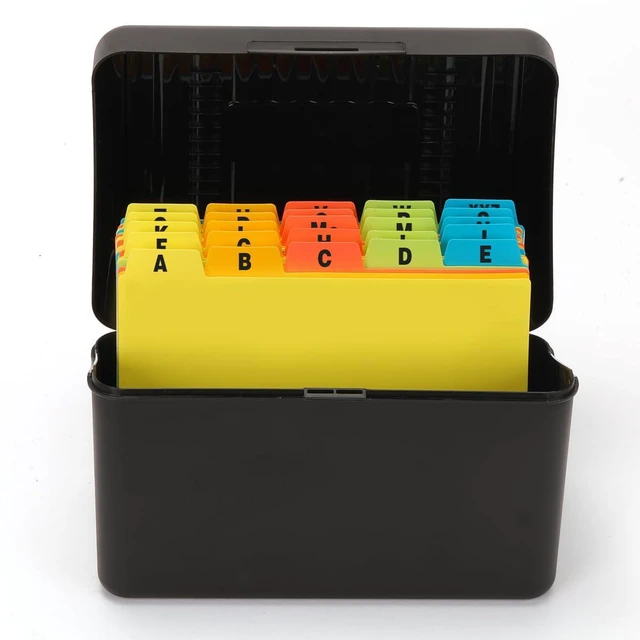 Main image of Index Card Holder 4x6 Inches with 25 Plastic Dividers, Black