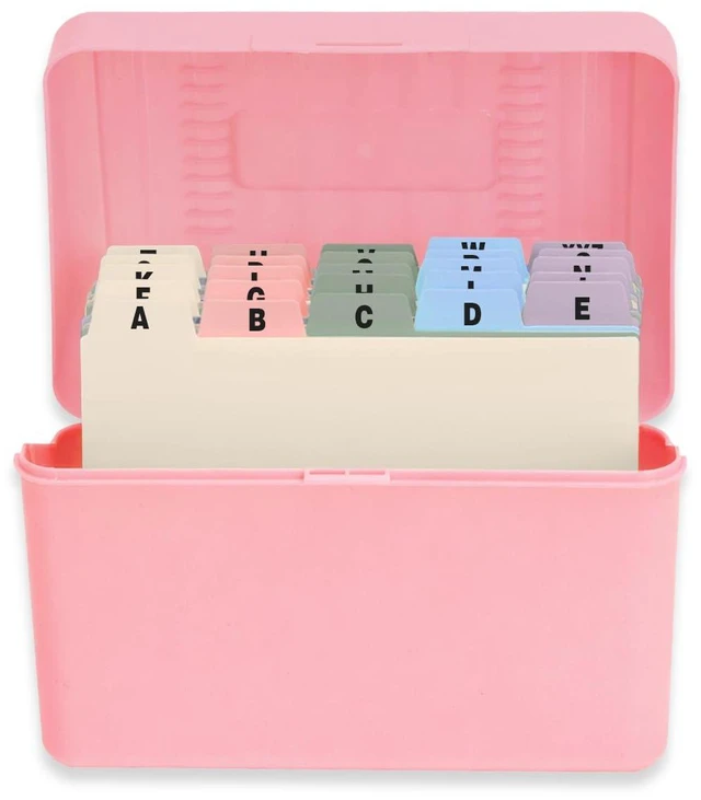 Main image of Index Card Holder 4x6 Inches with 25 Plastic Dividers, Light Pink