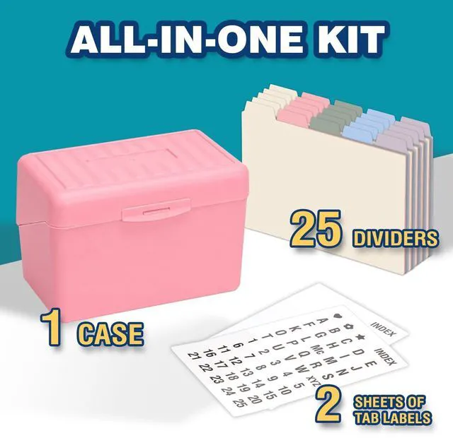 Alt view image 2 of 7 - Index Card Holder 4x6 Inches with 25 Plastic Dividers, Light Pink