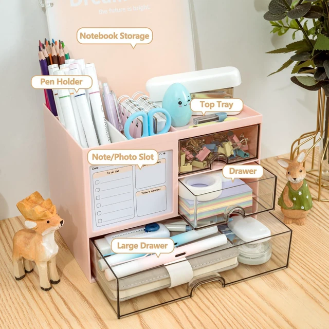 Alt view image 2 of 6 - Multi-Functional Desk Organizer with 3 Drawer and 8 Compartments, Pink