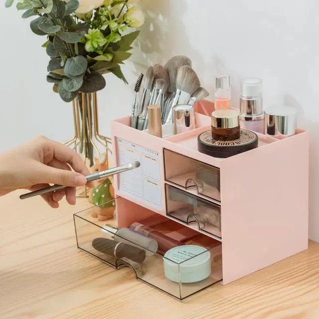 Alt view image 5 of 6 - Multi-Functional Desk Organizer with 3 Drawer and 8 Compartments, Pink