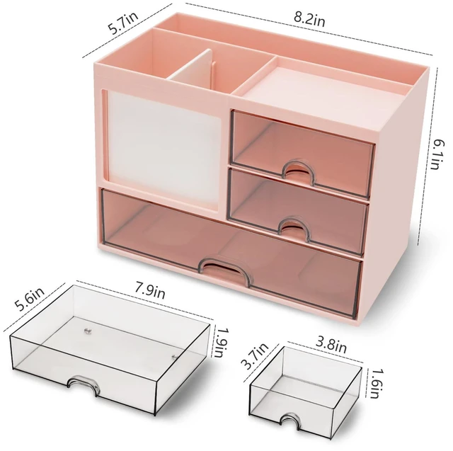 Alt view image 6 of 6 - Multi-Functional Desk Organizer with 3 Drawer and 8 Compartments, Pink