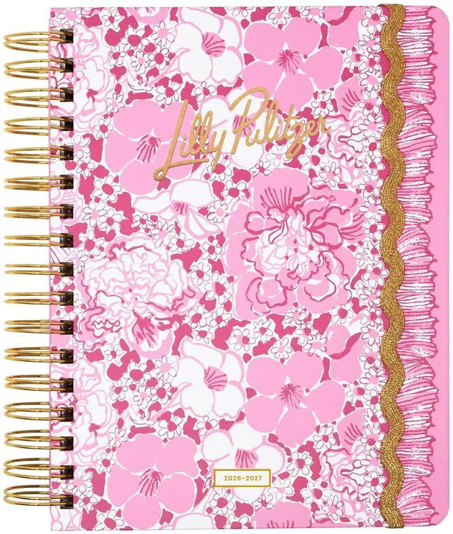 Main image of 17-Month Large 2026-2027 Planner, Pink Burst of Joy 6.75" x 8.87" Hardcover Agenda with Gold Spiral & Elastic Loop, Weekly & Monthly Layouts, Stickers, Travel & Reflection Pages