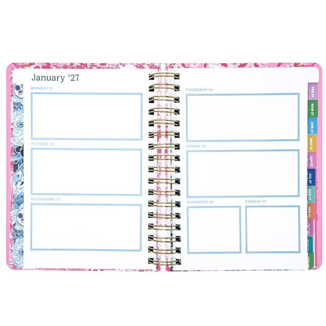 Alt view image 3 of 7 - 17-Month Large 2026-2027 Planner, Pink Burst of Joy 6.75" x 8.87" Hardcover Agenda with Gold Spiral & Elastic Loop, Weekly & Monthly Layouts, Stickers, Travel & Reflection Pages