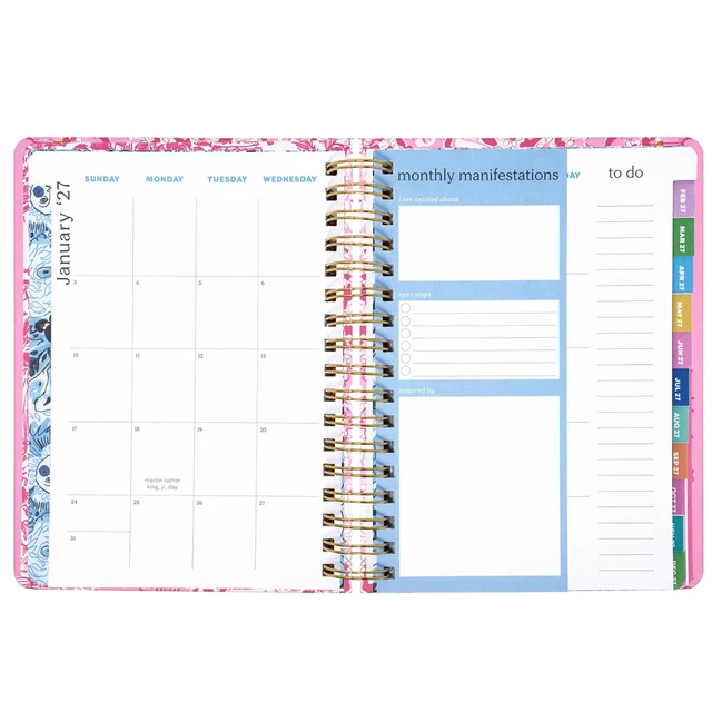 Alt view image 2 of 7 - 17-Month Large 2026-2027 Planner, Pink Burst of Joy 6.75" x 8.87" Hardcover Agenda with Gold Spiral & Elastic Loop, Weekly & Monthly Layouts, Stickers, Travel & Reflection Pages