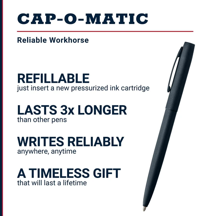 Alt view image 2 of 7 - Space Pen Elite Navy Blue Cerakote Finish Cap-O-Matic Pen, Black Ink Pressurized Ballpoint Pen, Writes Upside Down and in Extreme Temperatures, Medium Point, Pocket Clip, Made in the USA