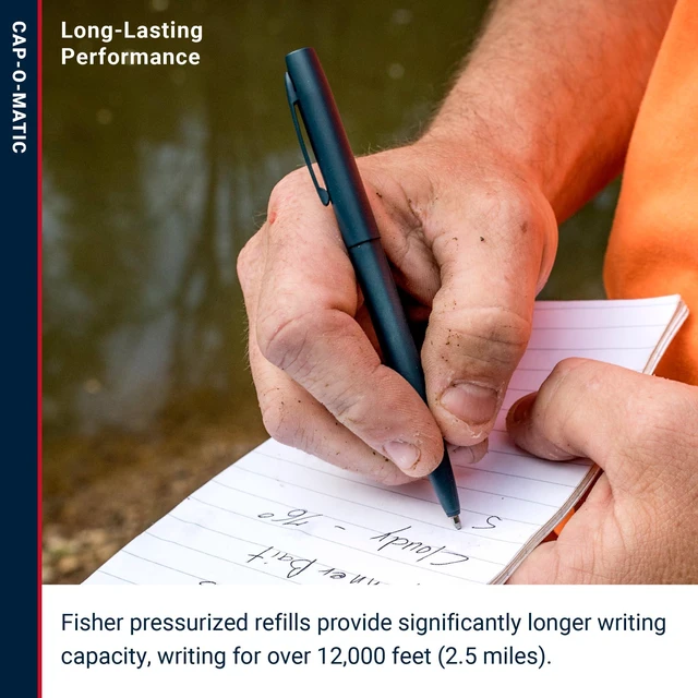 Alt view image 5 of 7 - Space Pen Elite Navy Blue Cerakote Finish Cap-O-Matic Pen, Black Ink Pressurized Ballpoint Pen, Writes Upside Down and in Extreme Temperatures, Medium Point, Pocket Clip, Made in the USA