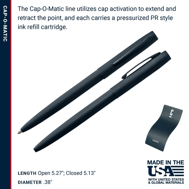 Alt view image 6 of 7 - Space Pen Elite Navy Blue Cerakote Finish Cap-O-Matic Pen, Black Ink Pressurized Ballpoint Pen, Writes Upside Down and in Extreme Temperatures, Medium Point, Pocket Clip, Made in the USA