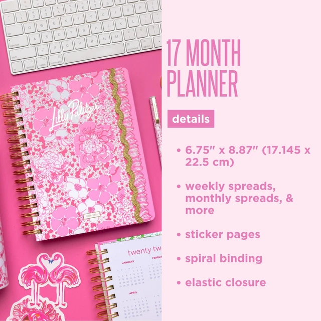 Alt view image 6 of 7 - 17-Month Large 2026-2027 Planner, Pink Burst of Joy 6.75" x 8.87" Hardcover Agenda with Gold Spiral & Elastic Loop, Weekly & Monthly Layouts, Stickers, Travel & Reflection Pages