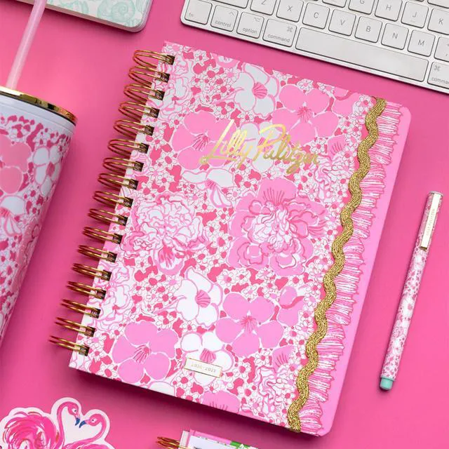 Alt view image 7 of 7 - 17-Month Large 2026-2027 Planner, Pink Burst of Joy 6.75" x 8.87" Hardcover Agenda with Gold Spiral & Elastic Loop, Weekly & Monthly Layouts, Stickers, Travel & Reflection Pages