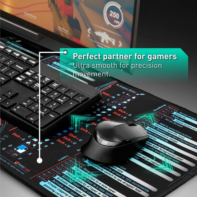 Alt view image 5 of 7 - Windows, Office, Excel, Adobe Photoshop Shortcut Keys Extended Large Mouse Pad | Gaming Desk Mat for PC. Stitched Edge Non-Slip Base Mousepad, Keyboard Mat