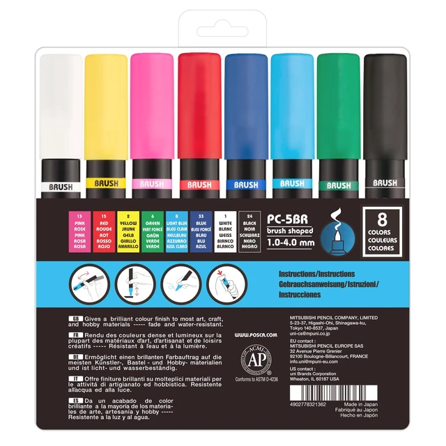 Alt view image 2 of 6 - ® PC-5BR Brush Tip Paint Markers, 8 Count Reversible Brush Set Tip size 1.04.0 mm, Water-Based Opaque Paint Pens for Lettering, Calligraphy, Coloring, Crafts & Art Projects