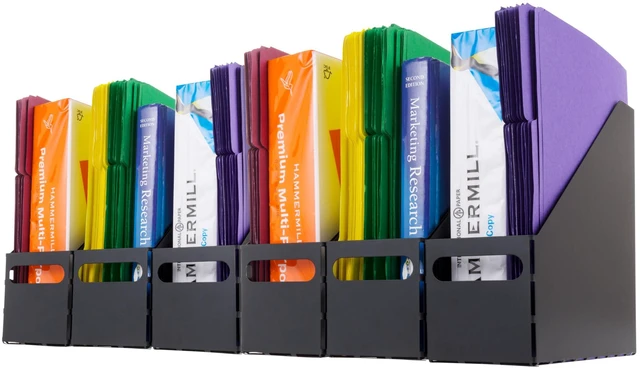 Main image of 6-Pack Magazine Holder Organizer, Black Organize classroom papers, folders and reading materials with compact storage for teachers, schools and educators