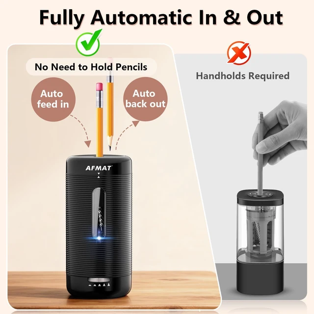 Alt view image 2 of 7 - Electric Pencil Sharpener, Fully Automatic Pencil Sharpener, Auto in & Out, Rechargeable Hands-Free Sharpeners for Jumbo & Colored Pencils (6.5-12mm), Portable for Home/Classroom/Office PSC2