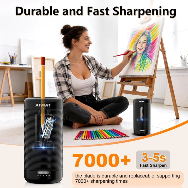 Alt view image 3 of 7 - Electric Pencil Sharpener, Fully Automatic Pencil Sharpener, Auto in & Out, Rechargeable Hands-Free Sharpeners for Jumbo & Colored Pencils (6.5-12mm), Portable for Home/Classroom/Office PSC2