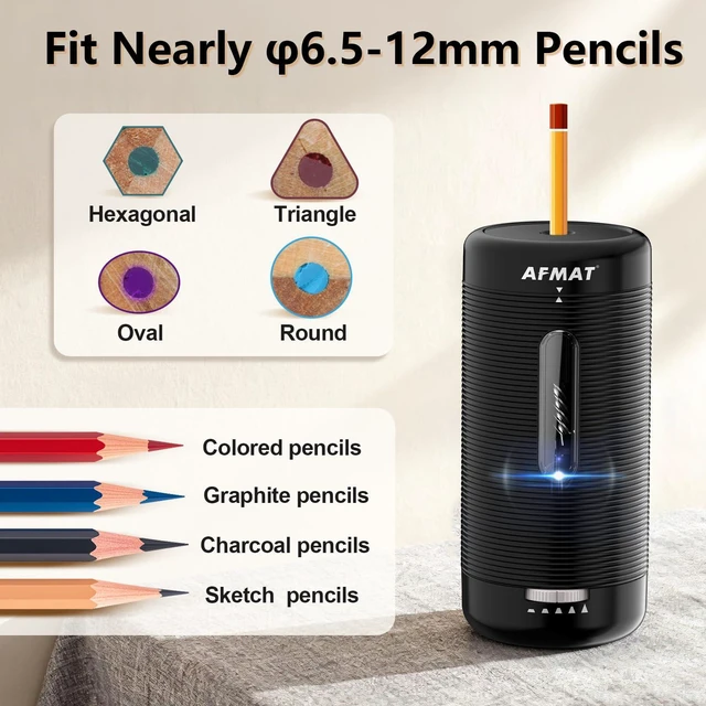 Alt view image 5 of 7 - Electric Pencil Sharpener, Fully Automatic Pencil Sharpener, Auto in & Out, Rechargeable Hands-Free Sharpeners for Jumbo & Colored Pencils (6.5-12mm), Portable for Home/Classroom/Office PSC2