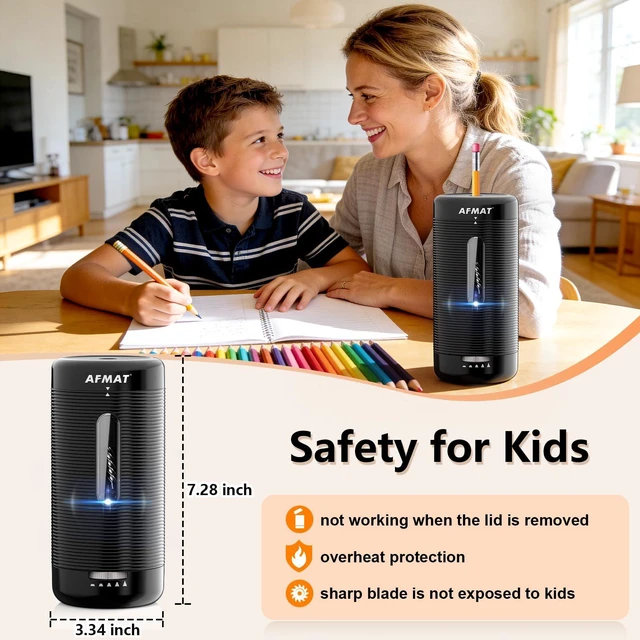 Alt view image 7 of 7 - Electric Pencil Sharpener, Fully Automatic Pencil Sharpener, Auto in & Out, Rechargeable Hands-Free Sharpeners for Jumbo & Colored Pencils (6.5-12mm), Portable for Home/Classroom/Office PSC2