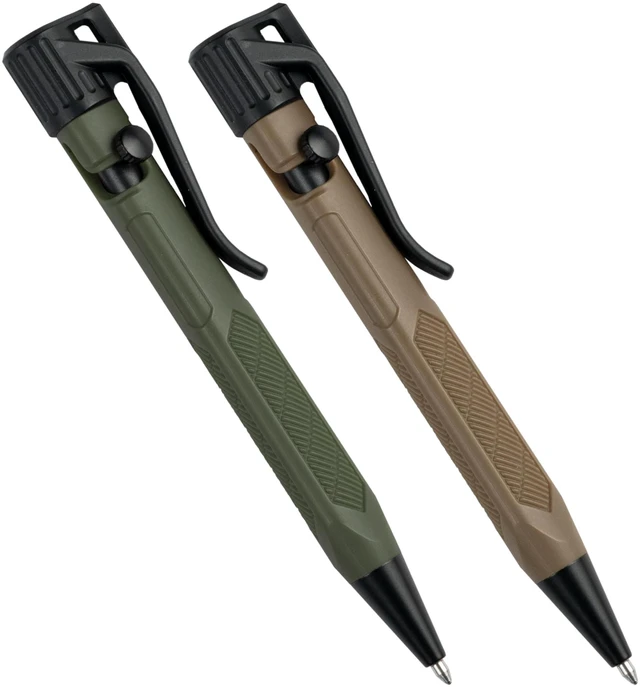 Main image of Weatherproof Olive Drab and Flat Dark Earth Mini Bolt-Action Pens - Black Ink, 2 Pack (No. TAC20)