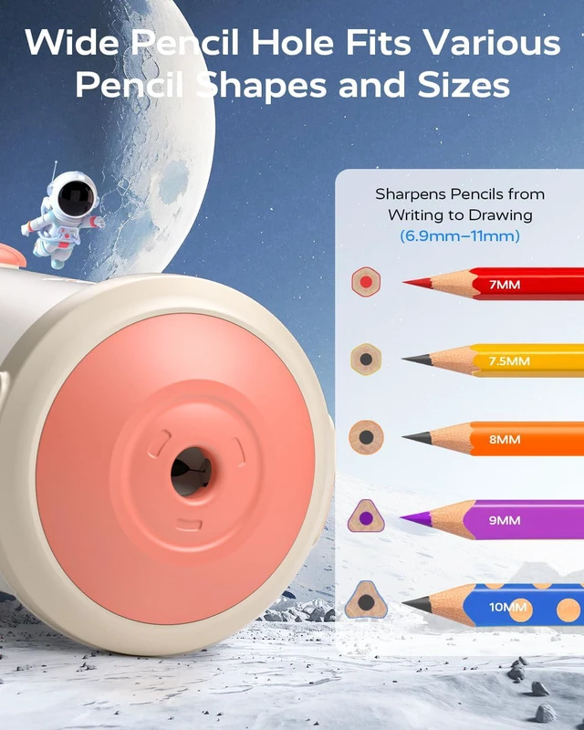 Alt view image 4 of 7 - Electric Pencil Sharpener for Classroom, Auto in & Out, Pink Back to School Fully Automatic Pencil Sharpener Fits 6.9-11mm Colored/Jumbo Pencils, Cordless Rechargeable Sharpener for Home