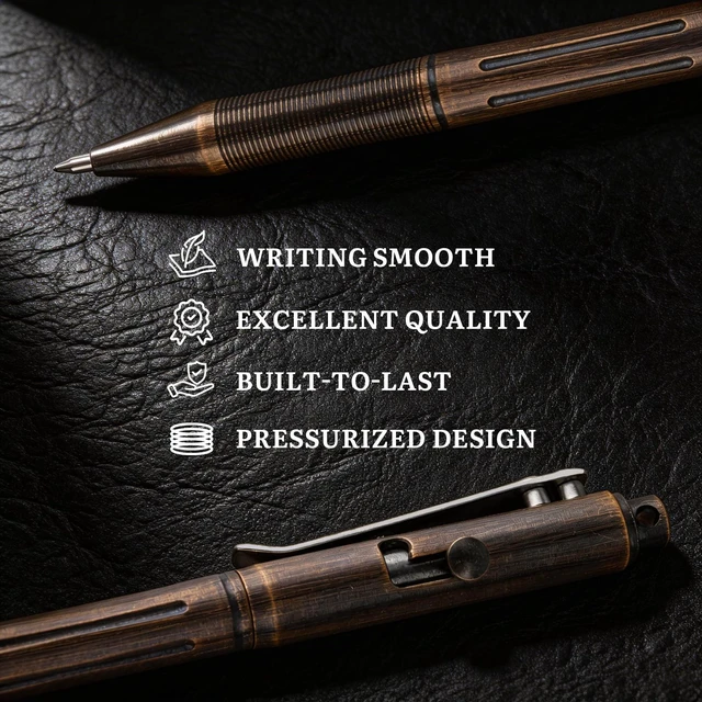 Alt view image 3 of 7 - Solid Brass Bolt Action Pen,with Refillable Design,Retro Black Weighted Metal Body Supports Steady Writing, Compatible with Pilot G2 Refill for Office Notes, Signatures, and Daily Carry