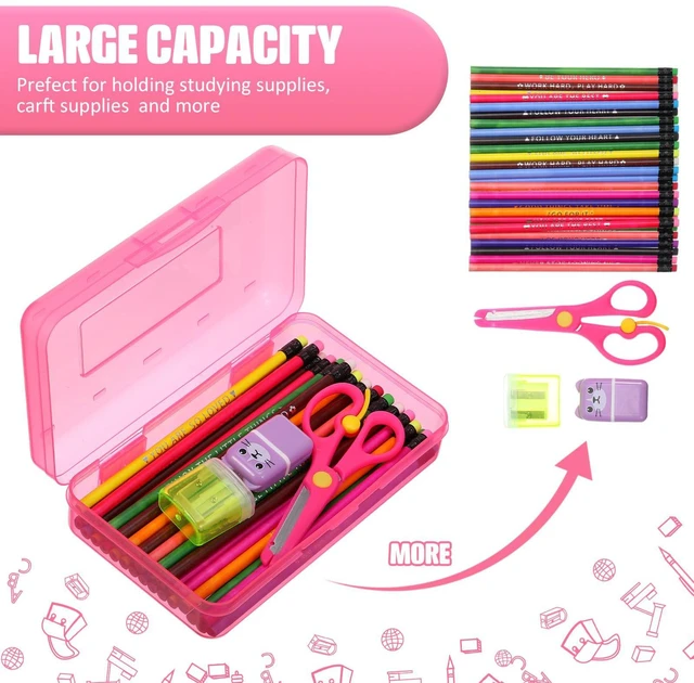 Alt view image 4 of 7 - 24 Pack Clear Plastic Pencil Box,Turquoise, Purple, Pink Stackable Organizer for School Supplies, Large Case for Crayons Markers, Snap-lid Keeps Stationery Secure, Bulk Set