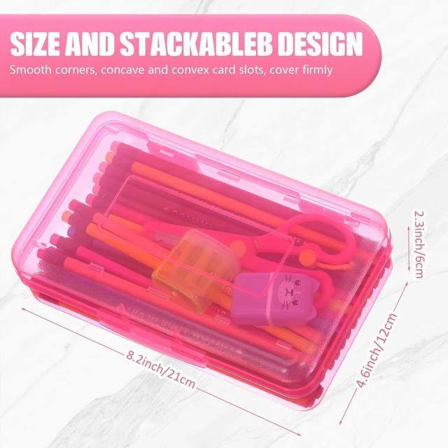 Alt view image 5 of 7 - 24 Pack Clear Plastic Pencil Box,Turquoise, Purple, Pink Stackable Organizer for School Supplies, Large Case for Crayons Markers, Snap-lid Keeps Stationery Secure, Bulk Set
