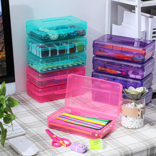 Alt view image 6 of 7 - 24 Pack Clear Plastic Pencil Box,Turquoise, Purple, Pink Stackable Organizer for School Supplies, Large Case for Crayons Markers, Snap-lid Keeps Stationery Secure, Bulk Set