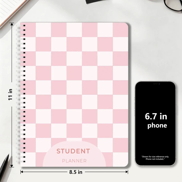 Alt view image 2 of 7 - Cute School Planner 2026-2027, Pink Checker Pattern Student Organizer, Jul. 2026 - Jun. 2027, 8.5" x 11", Weekly & Monthly Agenda for Middle and High School