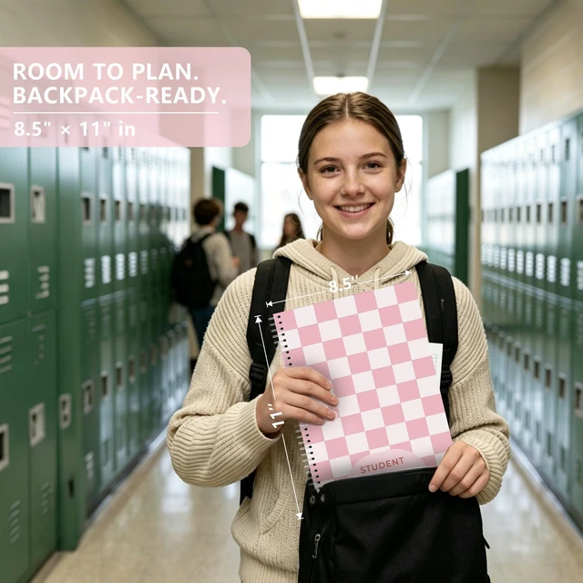 Alt view image 3 of 7 - Cute School Planner 2026-2027, Pink Checker Pattern Student Organizer, Jul. 2026 - Jun. 2027, 8.5" x 11", Weekly & Monthly Agenda for Middle and High School