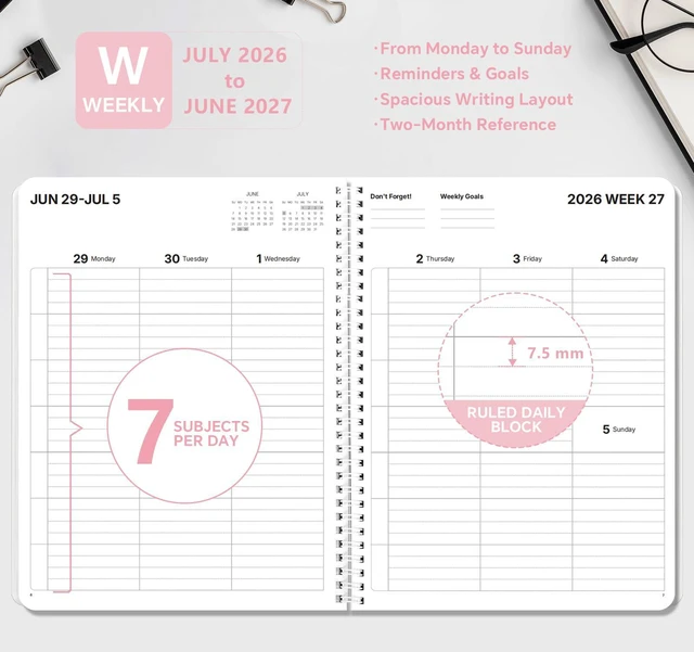 Alt view image 5 of 7 - Cute School Planner 2026-2027, Pink Checker Pattern Student Organizer, Jul. 2026 - Jun. 2027, 8.5" x 11", Weekly & Monthly Agenda for Middle and High School