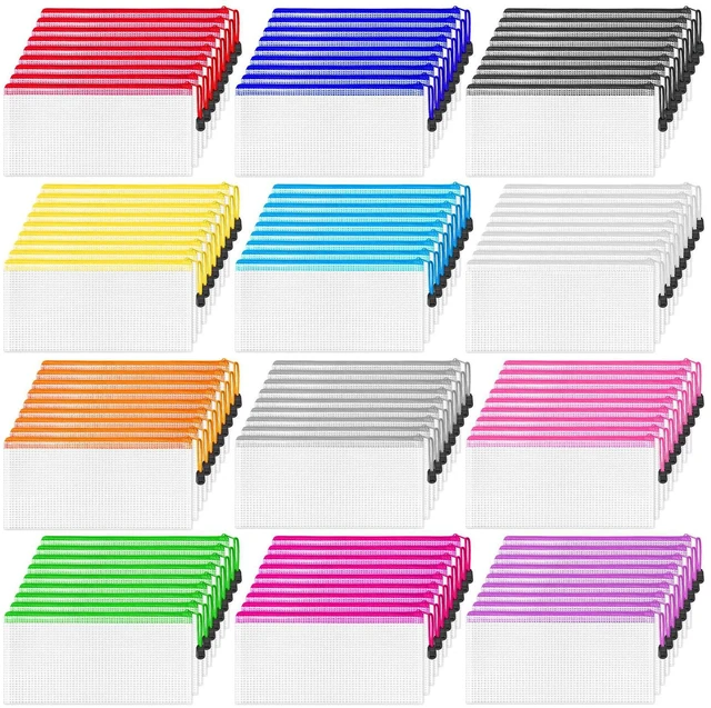 Main image of 108 Pack Pencil Pouch Bulk, 9.5" x 4.5" Mesh Zipper Pouch, 12 Colors Small Clear Zipper Pouch Pencil Case for Supplies Storage, Travel, Cash, Cosmetics, Office with Translucent Waterproof PVC