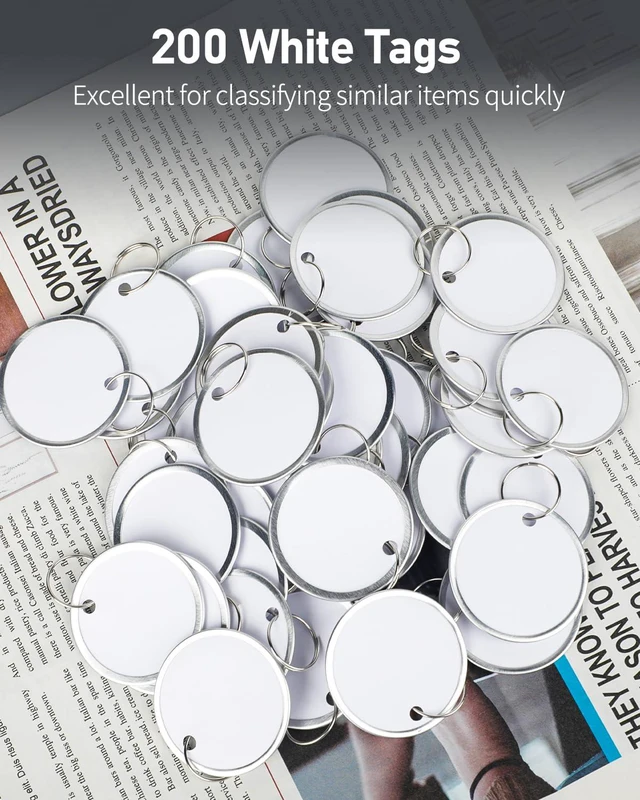 Alt view image 7 of 7 - 200 Pack Key Tags 1.5 Inch Round Key Chain Tags Writable White Paper Labels with Metal Edges and Split Rings Sturdy Lightweight Key Item Identifiers