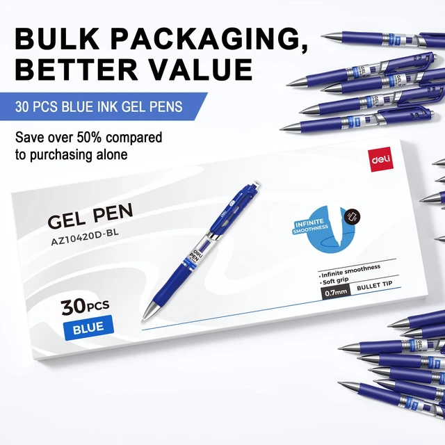 Alt view image 2 of 7 - Gel Pens, 30 Pcs Pens Blue Ink, Medium Point Pen Bulk 0.7mm Retractable, Smooth Writing, Fast Dry, No Bleed for Journaling Note Taking, Home School Office Supplies