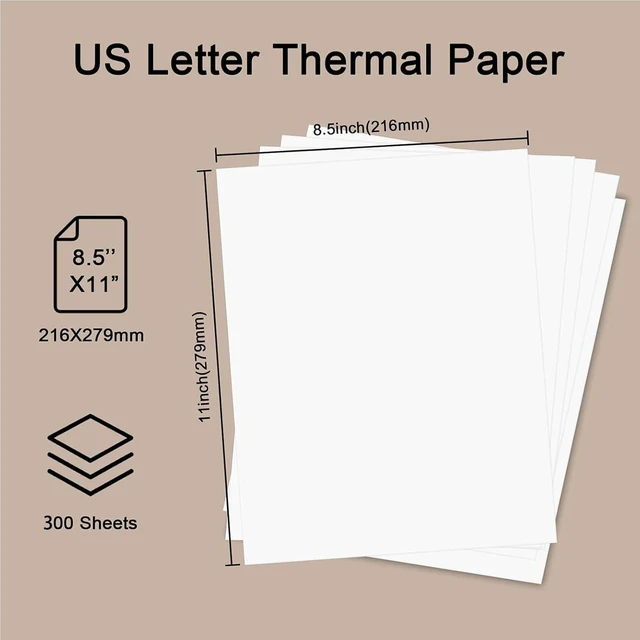 Alt view image 4 of 7 - Thermal Paper 8.5 x 11 In for Thermal Printers, 300Pcs, Inkless Printing US Letter Size Single Thermal Printing Paper, Quick-Dry, Inkless Printing for N80, PD-A4, Most Inkless and Portable Printers