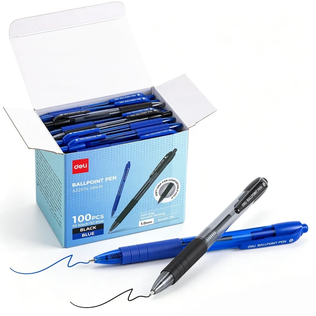 Main image of Pens Bulk, Pens Ballpoint 1.0MM,50 Pack Black Ink & 50 Pack Blue Ink Medium Point, Smooth Writing Retractable Pens with Soft Grip, No Bleed, Fast Dry, for Office School Home Use