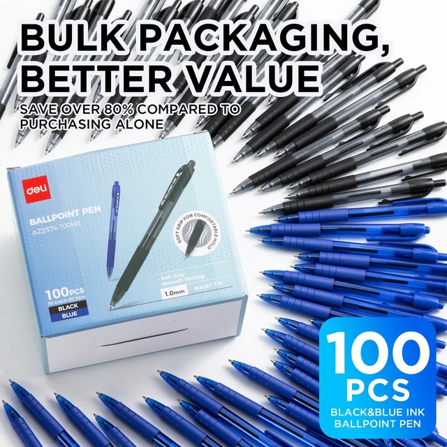 Alt view image 2 of 7 - Pens Bulk, Pens Ballpoint 1.0MM,50 Pack Black Ink & 50 Pack Blue Ink Medium Point, Smooth Writing Retractable Pens with Soft Grip, No Bleed, Fast Dry, for Office School Home Use