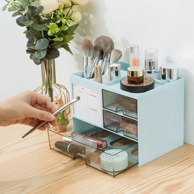 Alt view image 5 of 6 - Desk Organizer with 3 Drawer, Multi-Functional Pencil Pen Holder for Desk, Desk Organizers and Storage with 8 Compartments, Desktop Organizer for Office Home Art Supplies (Blue)