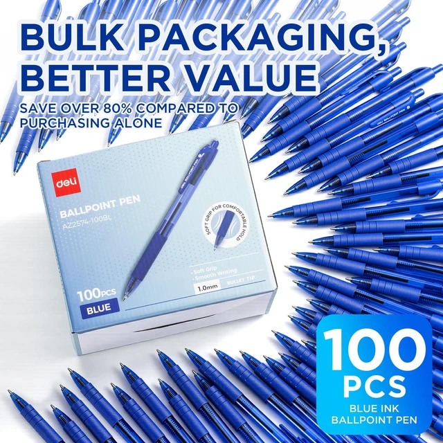 Alt view image 2 of 7 - Pens Bulk,100 Pack Pens Blue Ink, 1.0MM Medium Point Ballpoint Pens Smooth Writing, Retractable Pens with Soft Grip, No Bleed,Fast Dry, for Office School Home Use