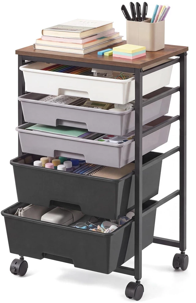 Main image of Rolling Cart with Drawers,5 Drawers Storage Cart, Black Utility Cart, Craft Organizers and Storage, 15.6 x 11.2 x 24.8 inch, for Classroom, Office, Dorm, Metal, ULRC005B101