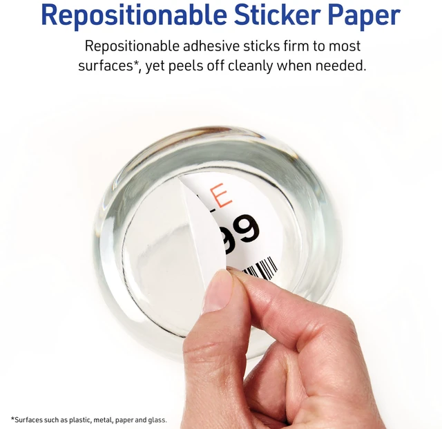 Alt view image 3 of 7 - Printable Sticker Paper, 8.5" x 11", Matte White, Repositionable Adhesive, Laser/Inkjet Compatible, 90 Full-Size Label Sheets, Great for Product Labels, Cute Stickers, and More (6-Pack of 3383)