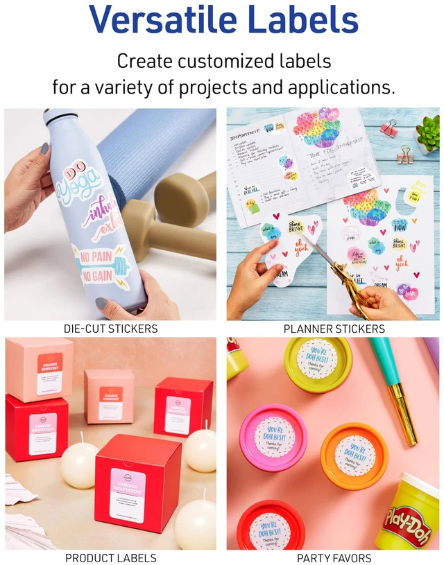 Alt view image 4 of 7 - Printable Sticker Paper, 8.5" x 11", Matte White, Repositionable Adhesive, Laser/Inkjet Compatible, 90 Full-Size Label Sheets, Great for Product Labels, Cute Stickers, and More (6-Pack of 3383)