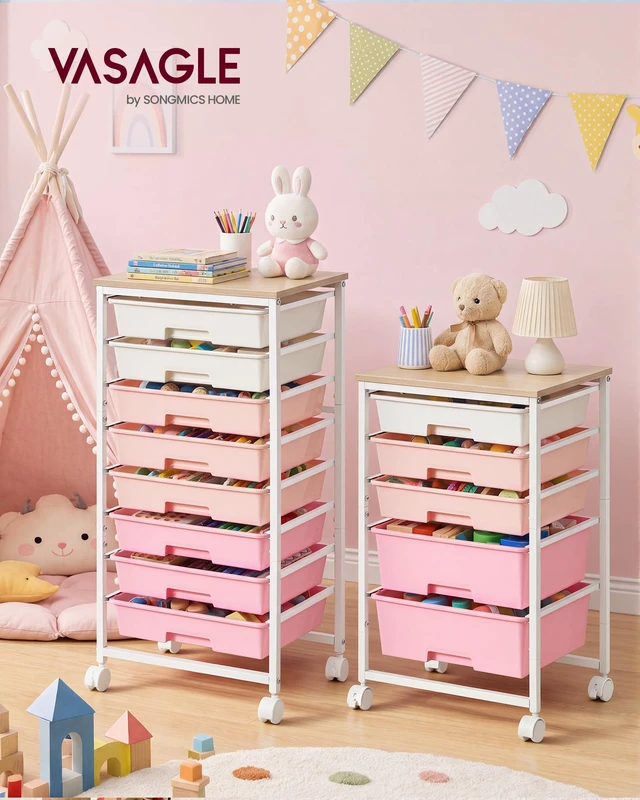 Alt view image 2 of 7 - Rolling Cart with Drawers,5 Drawers Storage Cart, Pink Utility Cart, Craft Organizers and Storage, 15.6 x 11.2 x 24.8 inch, for Classroom, Office, Dorm, Metal, ULRC005S101