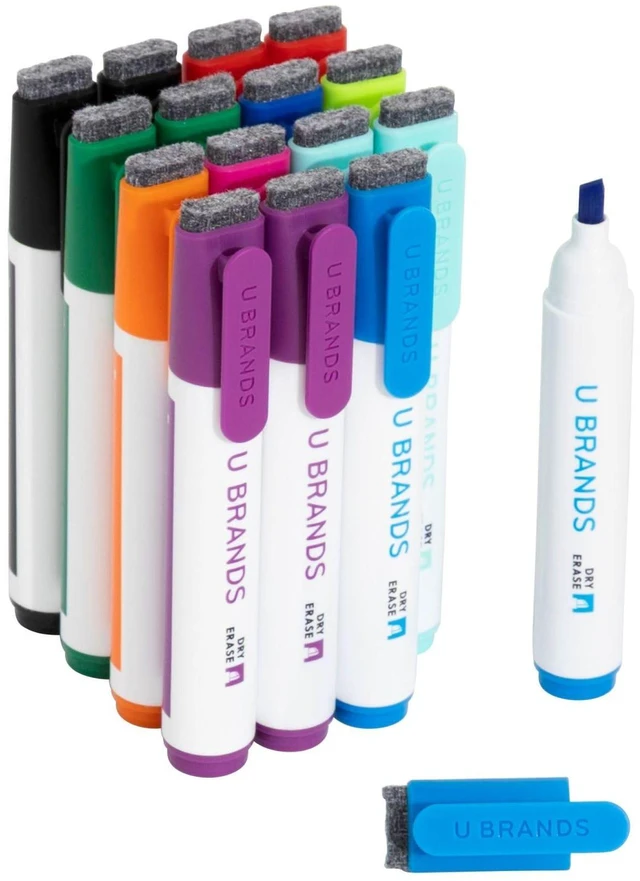 Main image of Dry Erase Markers Chisel Tip Set, 16 Pack, Assorted Colors, Whiteboard Pens with Chisel Point and Built In Eraser Caps, Low Odor Ink, Dry Erase Markers For Classroom, Office, Or Home