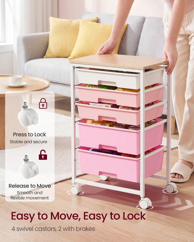 Alt view image 5 of 7 - Rolling Cart with Drawers,5 Drawers Storage Cart, Pink Utility Cart, Craft Organizers and Storage, 15.6 x 11.2 x 24.8 inch, for Classroom, Office, Dorm, Metal, ULRC005S101