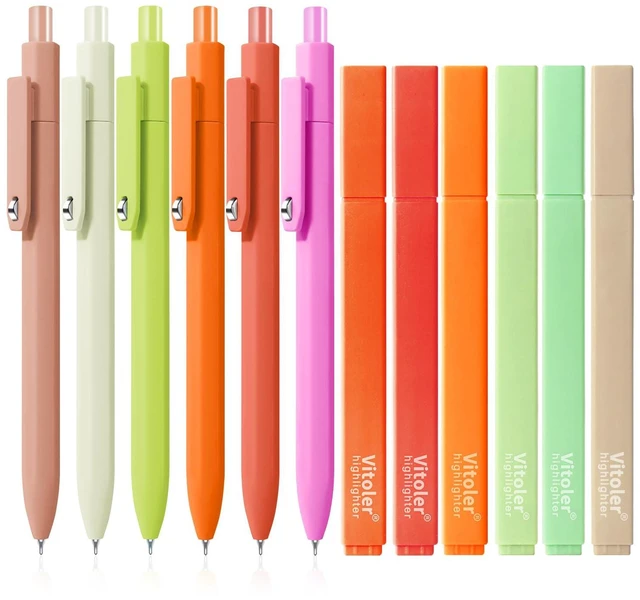 Main image of Highlighters and Pens Set,12 Pack,No Bleed and Quick-Drying 0.5mm Black Ink Gel Pens 6pcs & Chisel Tip Highlighters Assorted Colors 6pcs for Journaling,Office,Back to School Supplies