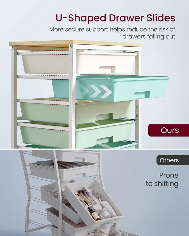 Alt view image 4 of 7 - Rolling Cart with Drawers, Craft Organizers and Storage Green and White, Wooden Tabletop, 8 Drawers, Office, Classroom, Craft Room, Dorm, 15.6 x 11.2 x 30.1 in, ULRC006S101