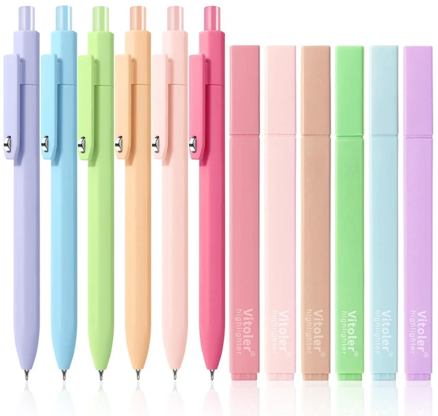 Main image of Aesthetic Highlighters and Gel Pens,12pcs Cute Stationary Set Assorted Colors Chisel Tip Highlighters,0.5mm Black Ink Pens for Journaling Planner Notes Back to School Supplies