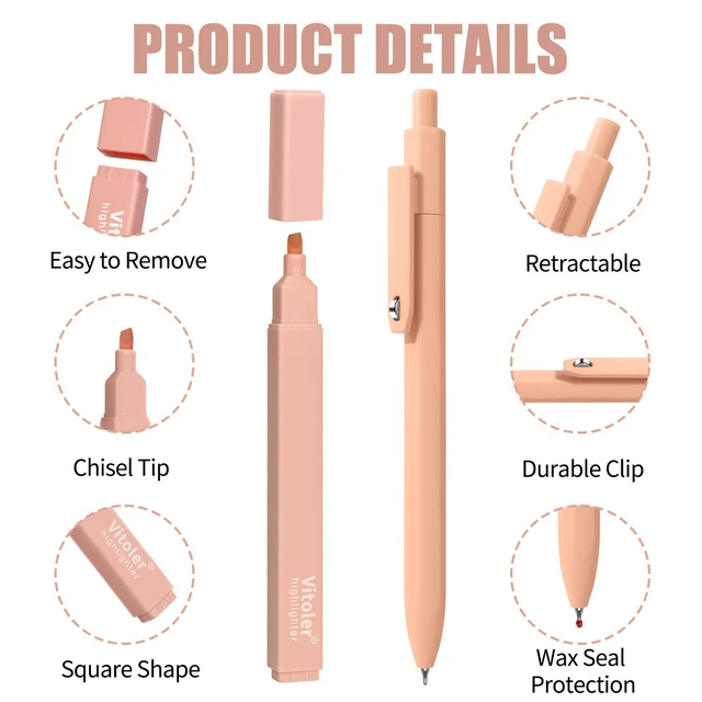 Alt view image 3 of 7 - Aesthetic Highlighters and Gel Pens,12pcs Cute Stationary Set Assorted Colors Chisel Tip Highlighters,0.5mm Black Ink Pens for Journaling Planner Notes Back to School Supplies