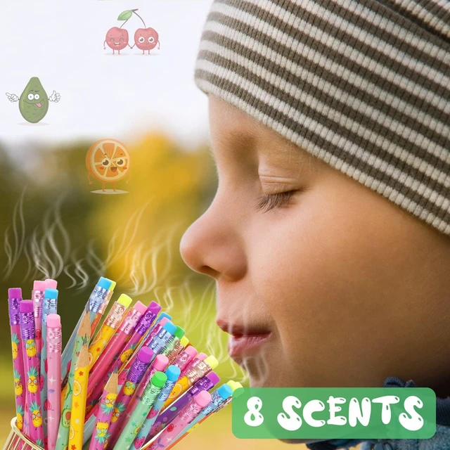 Alt view image 4 of 6 - 200 Pcs Scented Pencils Bulk for Kids Fun Wood Pencils Inspirational Quotes, Fruit Elements Designs with Erasers, for Office School Classroom Students, Rewards Party Favors