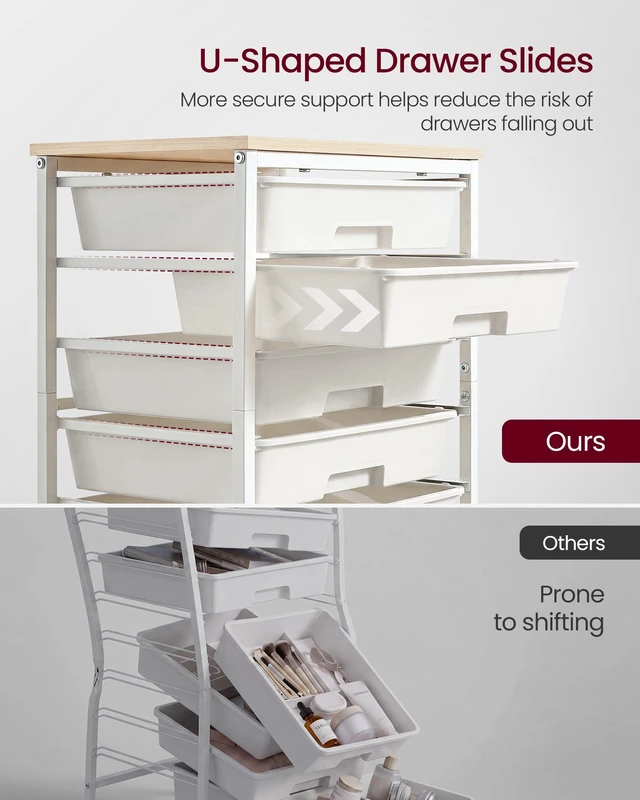 Alt view image 4 of 7 - Rolling Cart with Drawers, Craft Organizers and Storage, White Wooden Tabletop, 8 Drawers, Office, Classroom, Craft Room, Dorm, 15.6 x 11.2 x 30.1 in, BENCO Collection ULRC006W101
